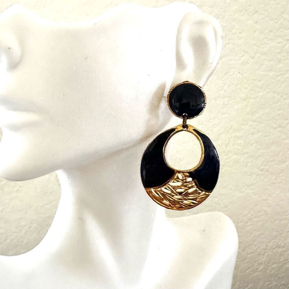 Blue and gold tone drop earrings